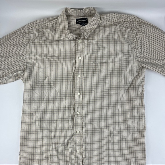 Eddie Bauer Button Up Shirt Mens XL Tall Tan Black Plaid - Picture 1 of 8